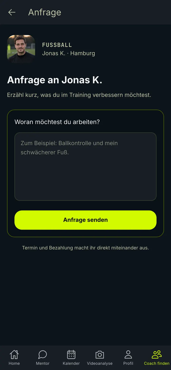Illustration einer Trainingsanfrage in der AILETIC-App
